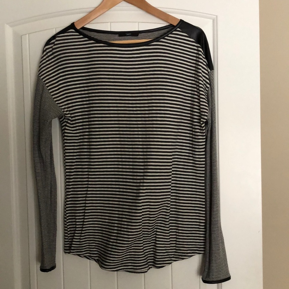 Mix stripe long sleeve with leather trim